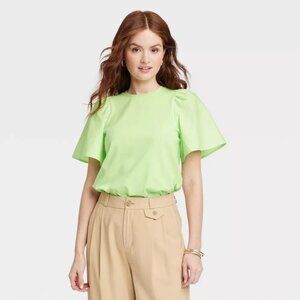 NWT A New Day KTW Puff Elbow Sleeve T-Shirt Lime Green Sz M